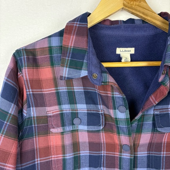 L.L. Bean Fleece Lined Plaid Button Down Shirt Jacket - Picture 3 of 8
